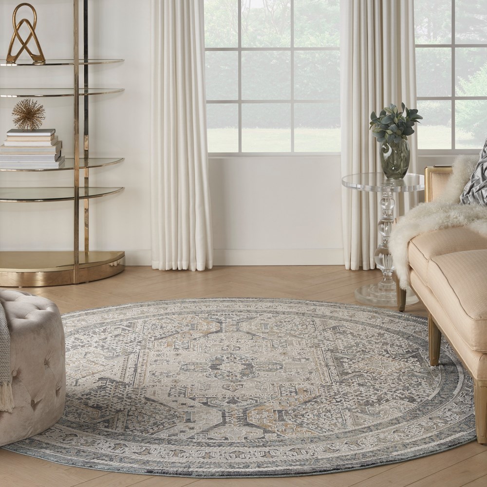 Lynx LNX01 Traditional Circle Rug by Nourison in Ivory Charcoal